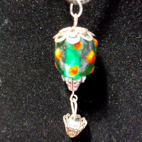 Hot air balloon pendant silver green orange aqua vintage style lampwork handmade - Picture 5 of 5